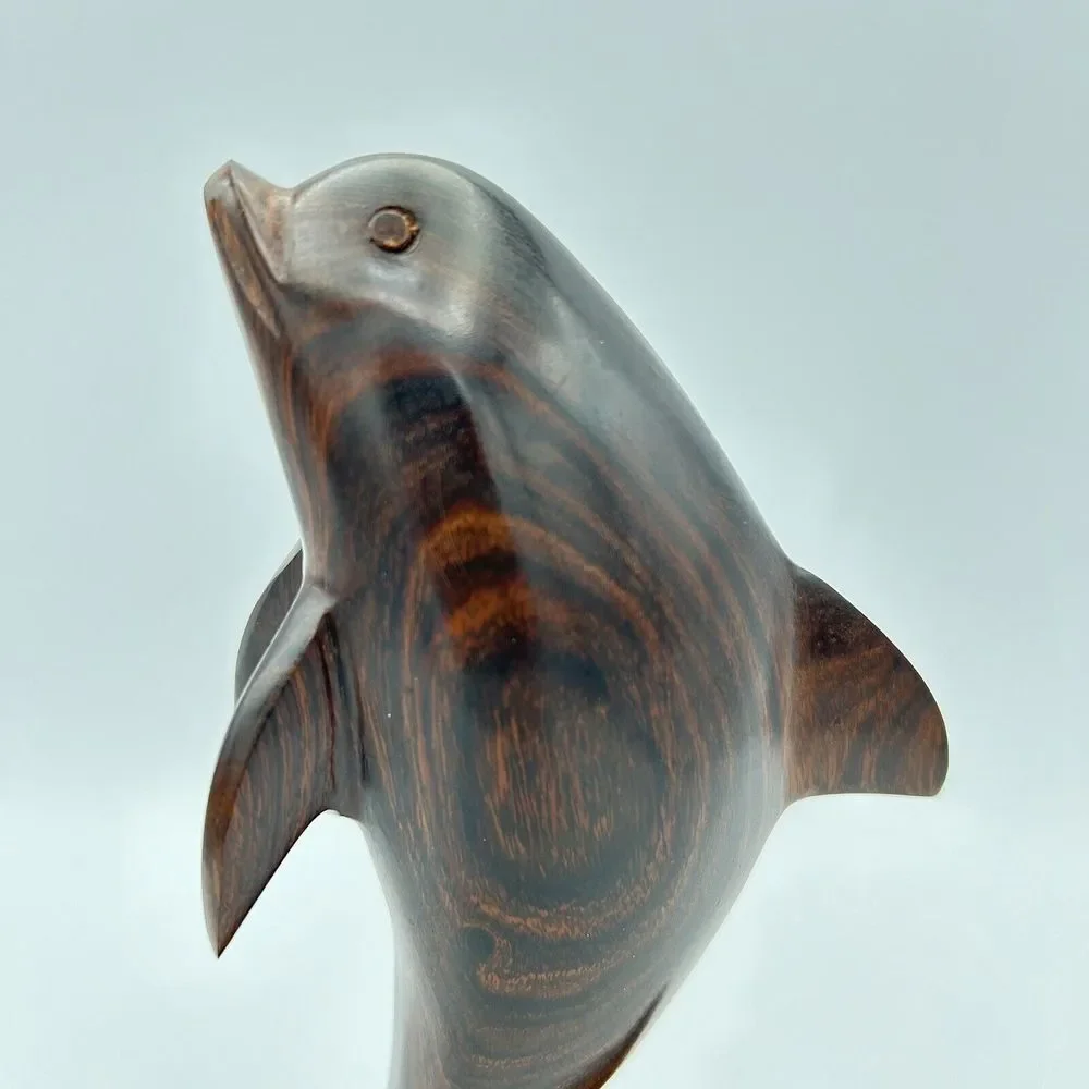 Vtg Hand Carved Ironwood Dolphin Figurine 7 1/2